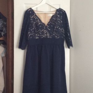 Navy blue dress with cream lining
